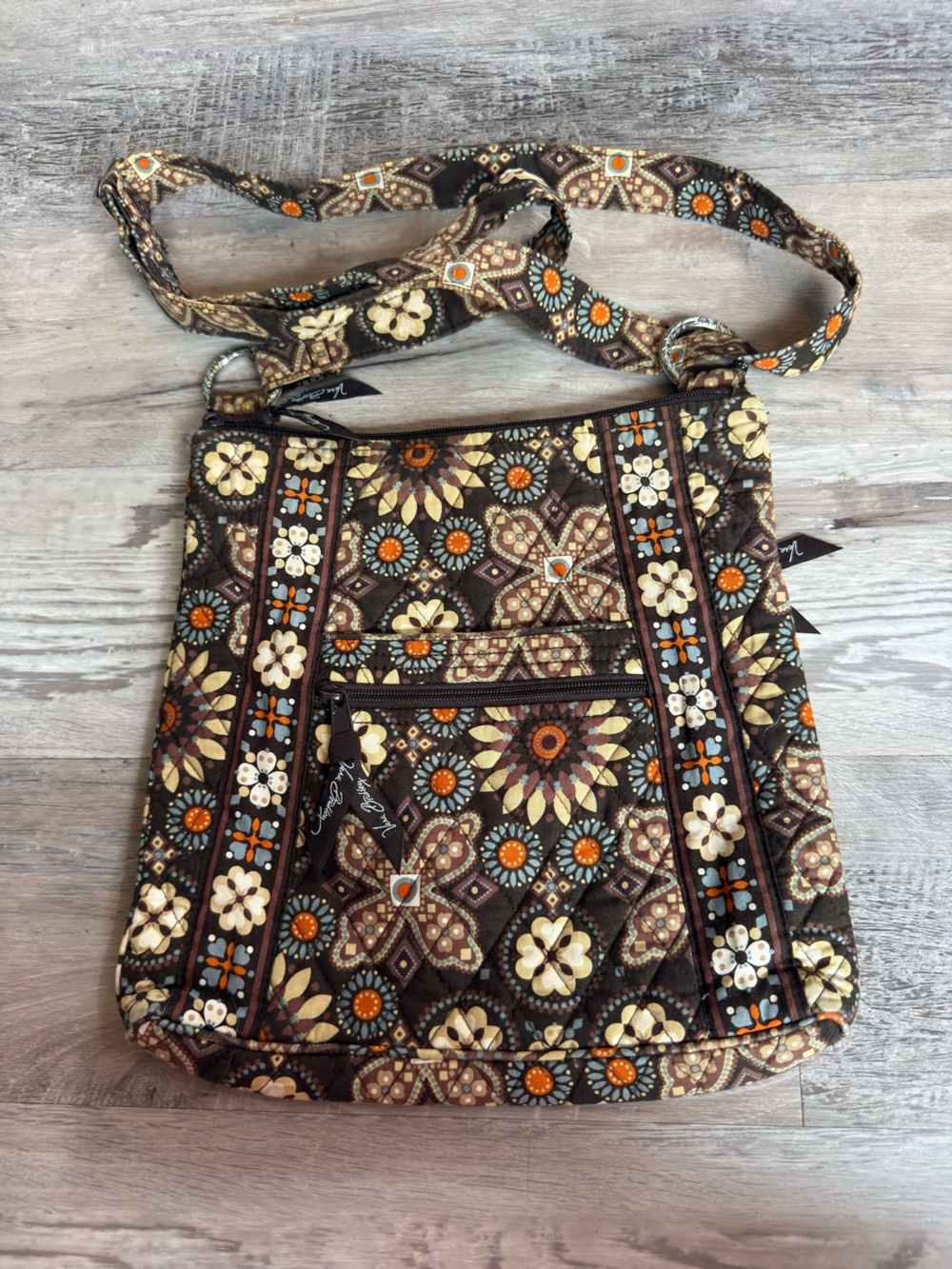 Vera Bradley Brown Floral Quilted Hipster Crossbody In Retired Canyon Pattern